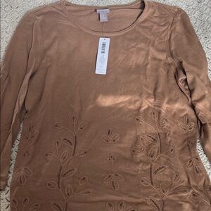 Chicos Elegant Brown Embroidered Women's Top. Size 1